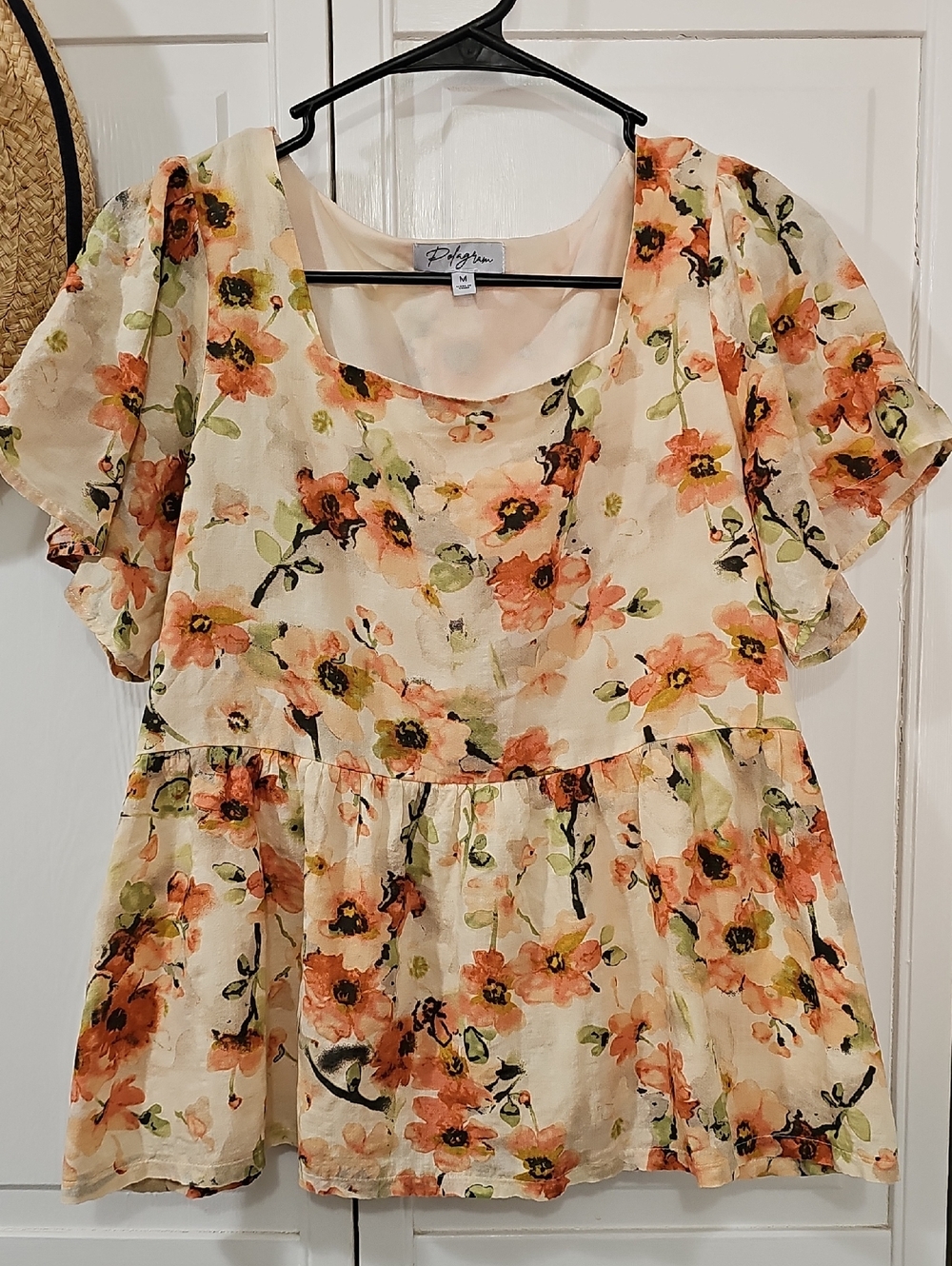 Polagram Cream And Peachy Tones Floral Peplum Top